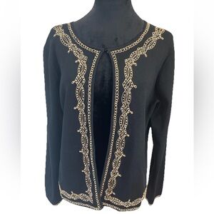 Grace Dane Lewis 1990s rayon‎ open embroidered beaded black sweater SZ PL ladies